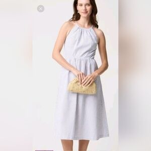 J. Crew Strappy Seersucker Midi Dress, Size 10 NWOT